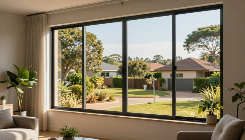 A close-up view of a beautifully tinted window reflecting sunlight in a contemporary room, showcasing the interplay of light and shadow. In the foreground, there are various decorative plants and modern furniture, indicating comfort and style. The middle layer features the tinted window with a gradient of shades, illustrating energy savings through reduced glare and heat. The background reveals a serene suburban landscape of Krugersdorp with lush greenery and residential homes, conveying a sense of tranquility. Soft, natural lighting enhances the warm atmosphere, while a wide-angle perspective emphasizes the clarity and effectiveness of the window tint. The mood is inviting and sophisticated, embodying the concepts of comfort, privacy, safety, and energy efficiency. A close-up view of a beautifully tinted window reflecting sunlight in a contemporary room, showcasing the interplay of light and shadow. In the foreground, there are various decorative plants and modern furniture, indicating comfort and style. The middle layer features the tinted window with a gradient of shades, illustrating energy savings through reduced glare and heat. The background reveals a serene suburban landscape of Krugersdorp with lush greenery and residential homes, conveying a sense of tranquility. Soft, natural lighting enhances the warm atmosphere, while a wide-angle perspective emphasizes the clarity and effectiveness of the window tint. The mood is inviting and sophisticated, embodying the concepts of comfort, privacy, safety, and energy efficiency.